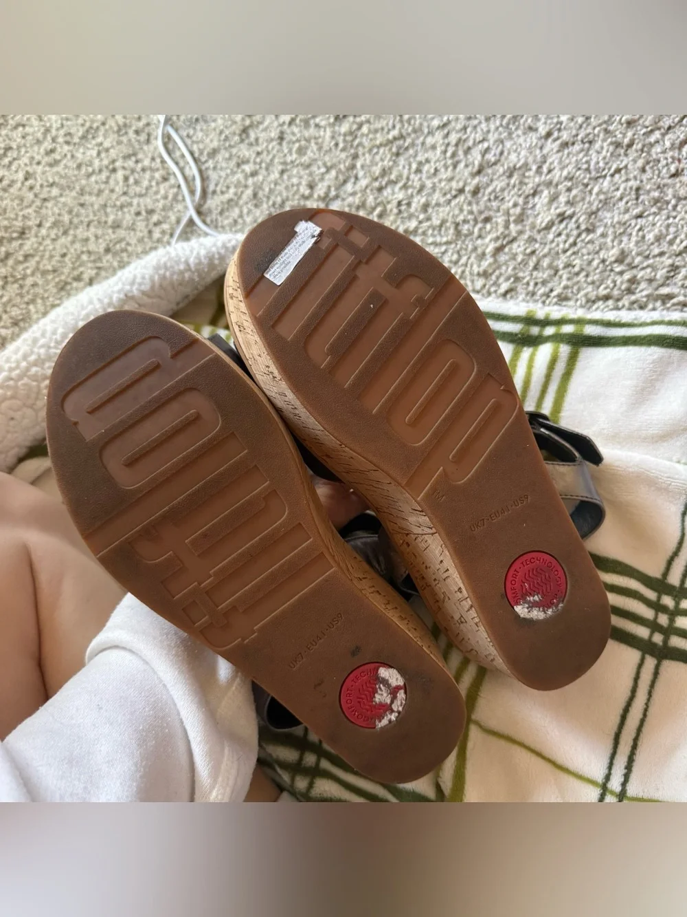 Fitflop Metallic Gray Platform Sandals with Cork-Look Wedge